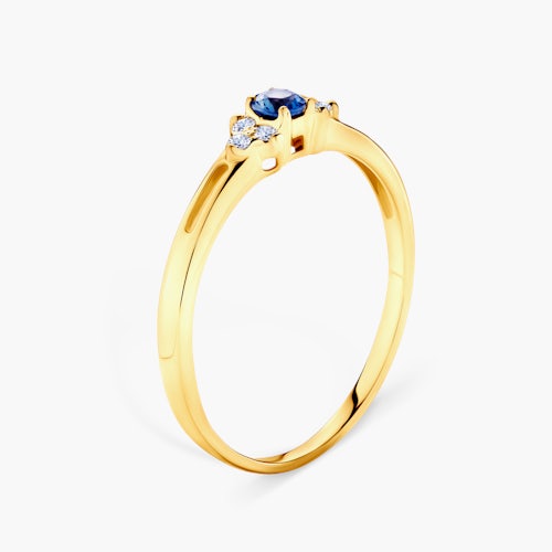 Pierścionek zaręczynowy SAVICKI: złoty, niebieski szafir, diamenty